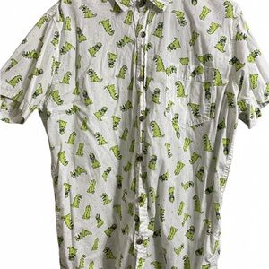 Men's Dinosaur Print Shirt - White and Green